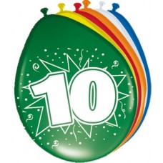 Gekleurde Leeftijdsballon: 10 Jaar 8 st.
